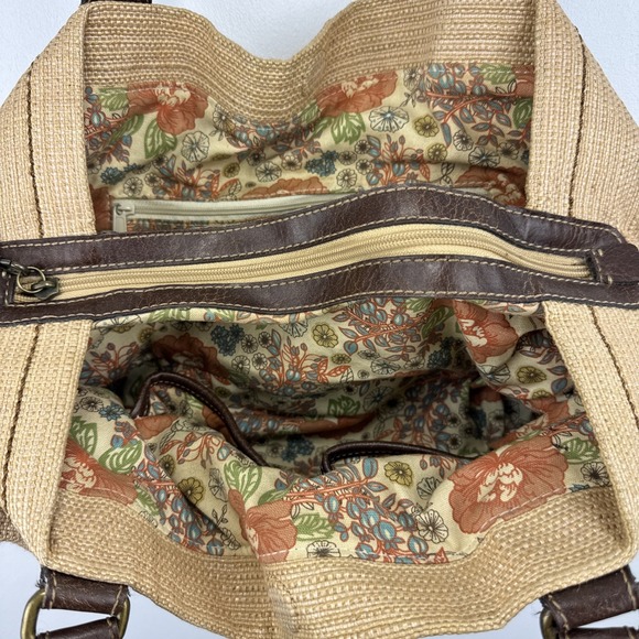 Fossil Beige Canvas Shoulder Bag with Brown Leather Handles - Picture 5 of 15